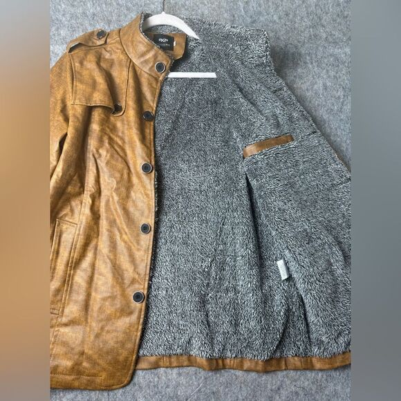 KP Fashion Man Leather Jacket Men XL Brown Sherpa Lined Long Sleeve Button Front - Picture 4 of 10